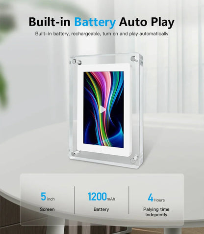 LuxeView | Cadre photo numérique portable avec batterie rechargeable | Design élégant en acrylique pour vos souvenirs précieux