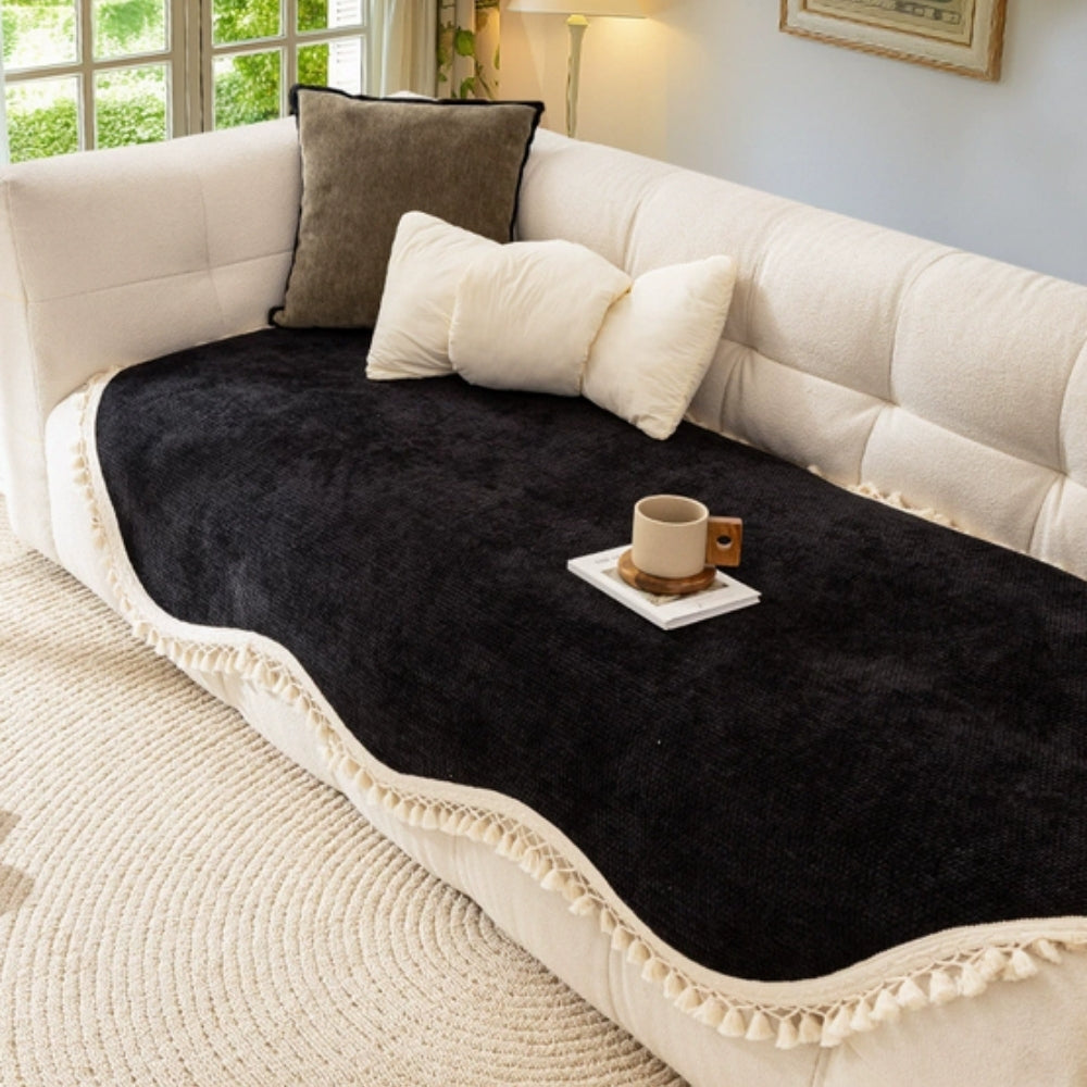 Luxe Chenille Sofa Cover - Woven Texture, Reversible Non-Slip Design