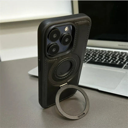 Luxe MagSafe Case | Premium Leather with Fold-Out Ring Stand