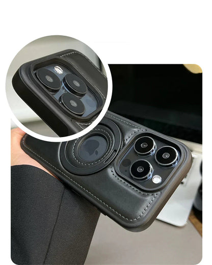 Leather Phone Cases with MagSafe, iPhone 16 Case with Fold Out Ring Stand, iPhone 15 Case, Magnetic iPhone Case with Rugged Protection