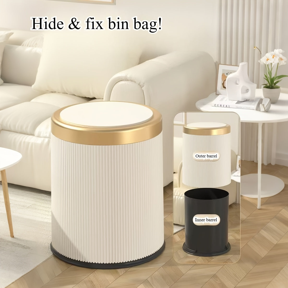 Luxe Oval Kitchen Trash Can - Press-Top Design, Odour-Sealing, Bathroom