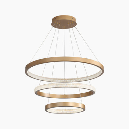 Multi-Ring LED Ceiling Fixture Gold 39 in Adjustable Height Dimmable Remote Control for Living Room Dining Room Entryway High Ceilings Conte