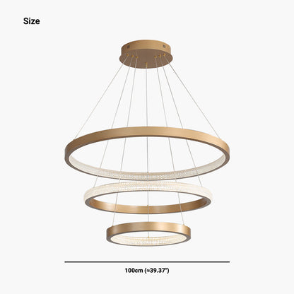 Multi-Ring LED Ceiling Fixture Gold 39 in Adjustable Height Dimmable Remote Control for Living Room Dining Room Entryway High Ceilings Conte