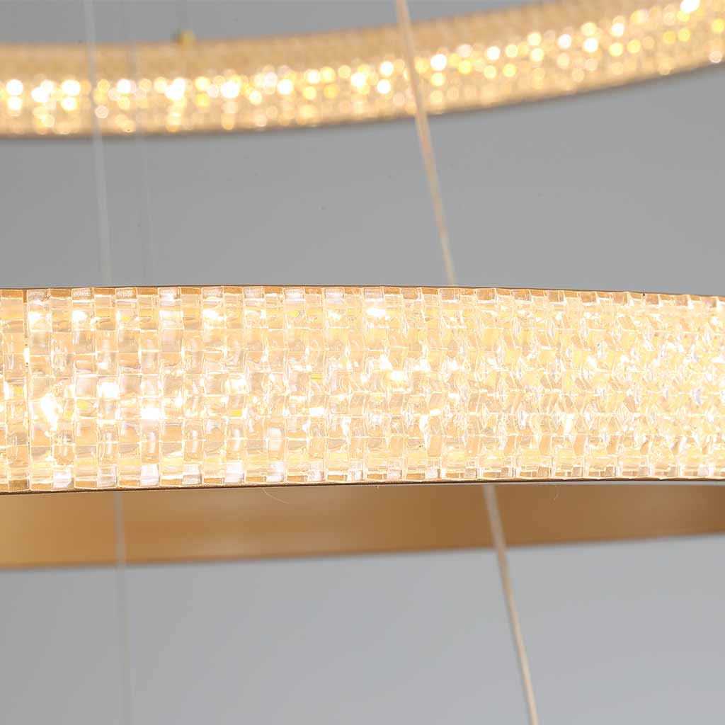 Multi-Ring LED Ceiling Fixture Gold 39 in Adjustable Height Dimmable Remote Control for Living Room Dining Room Entryway High Ceilings Conte