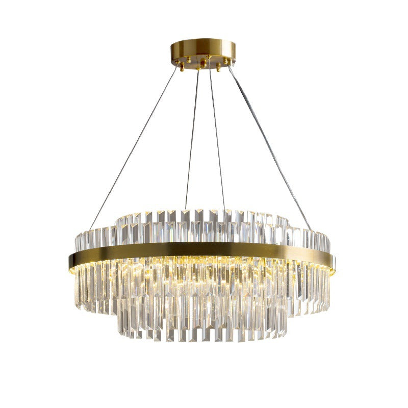 Crystal Chandelier Fixture Round Rectangular LED Warm White Adjustable Height Gold Metal Dining Table Overhead Modern Ceiling Light for Livi