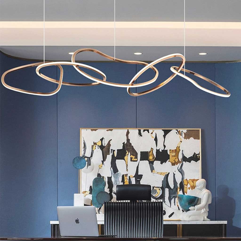 Oval Ring LED Ceiling Light Gold 47 in Adjustable Circles Dimmable Remote Modern Dining Room Kitchen Island Fixture for Contemporary Homes