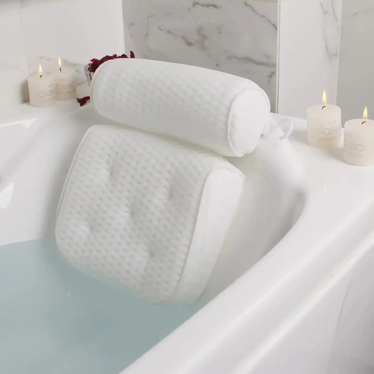 Cushioned Bath Pillow with Suction Cups for Bathtubs, Hot Tubs & Spas – Waterproof Padded Headrest for Neck & Back Support