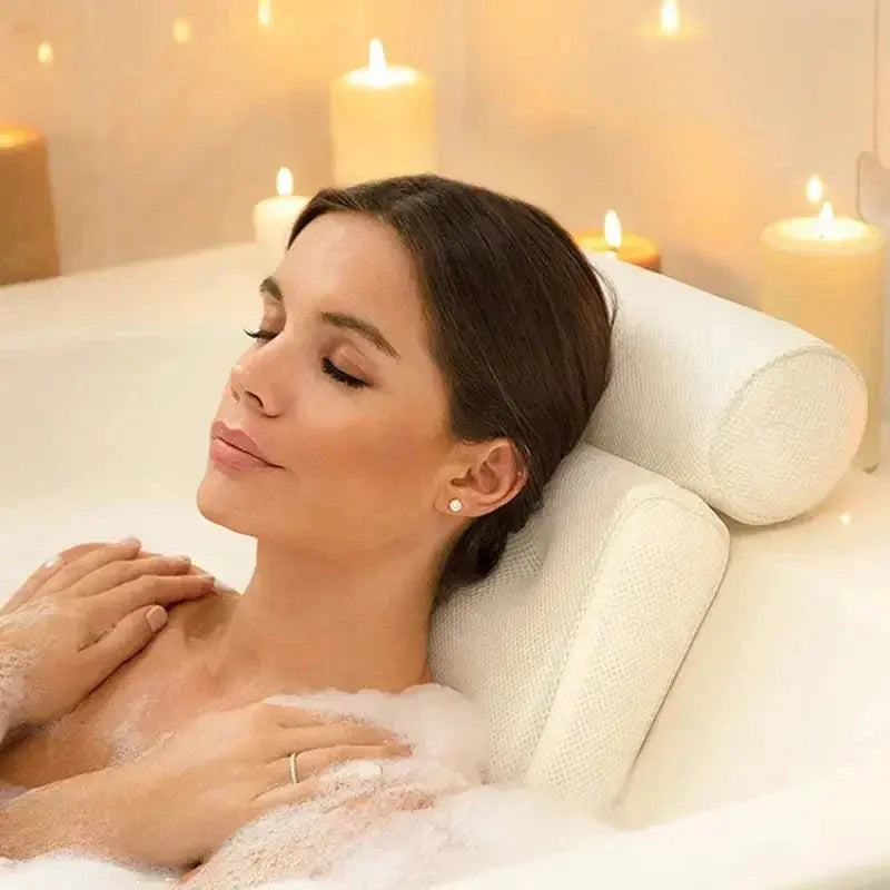 Cushioned Bath Pillow with Suction Cups for Bathtubs, Hot Tubs & Spas – Waterproof Padded Headrest for Neck & Back Support