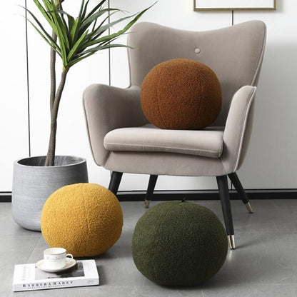 Luxury Bouclé Cushion – Soft Teddy Fleece Ball-Shaped Pillow for Modern Decor