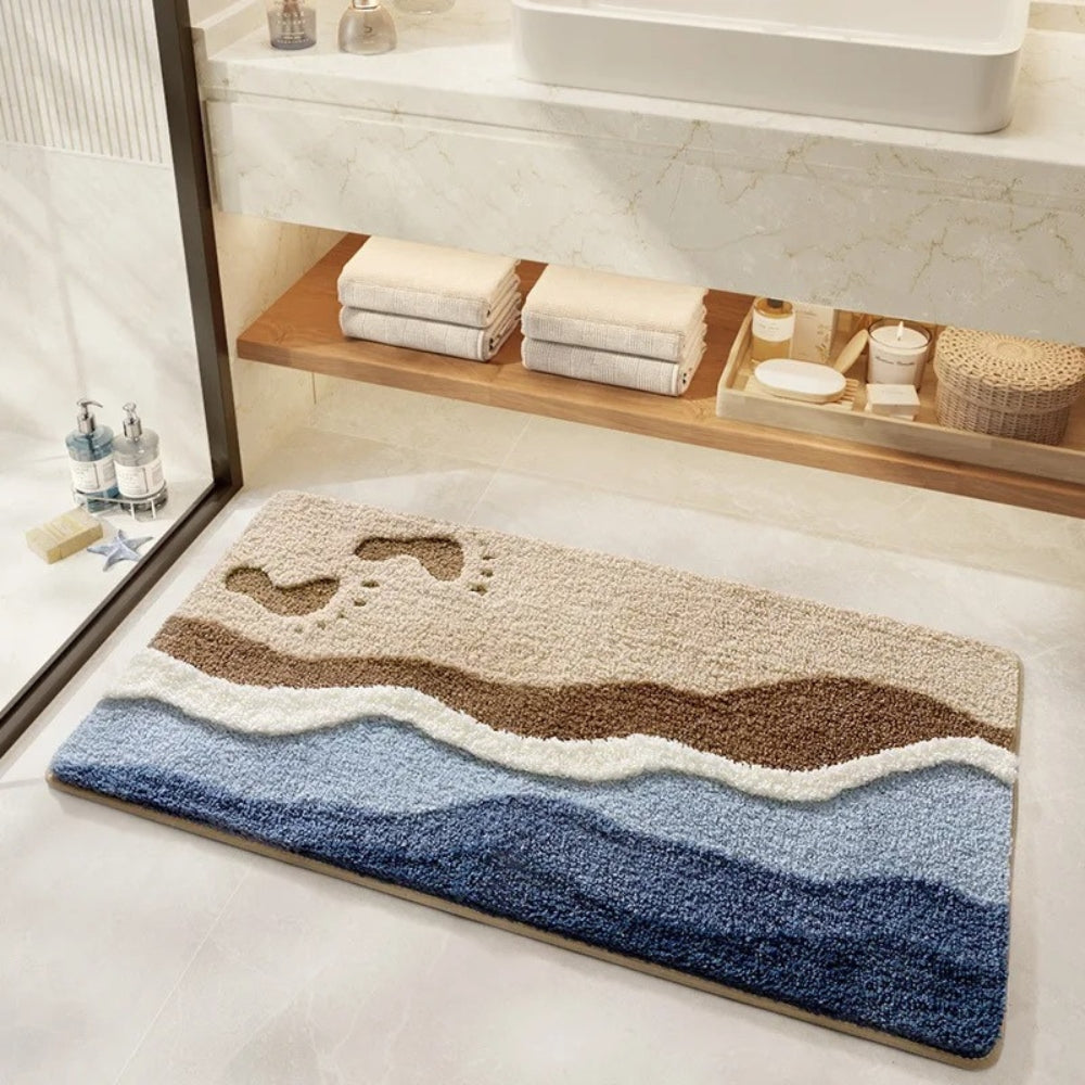 Luxury Microfiber Bath Mat with Coastal Design – Soft and Absorbent Bathroom Accessory