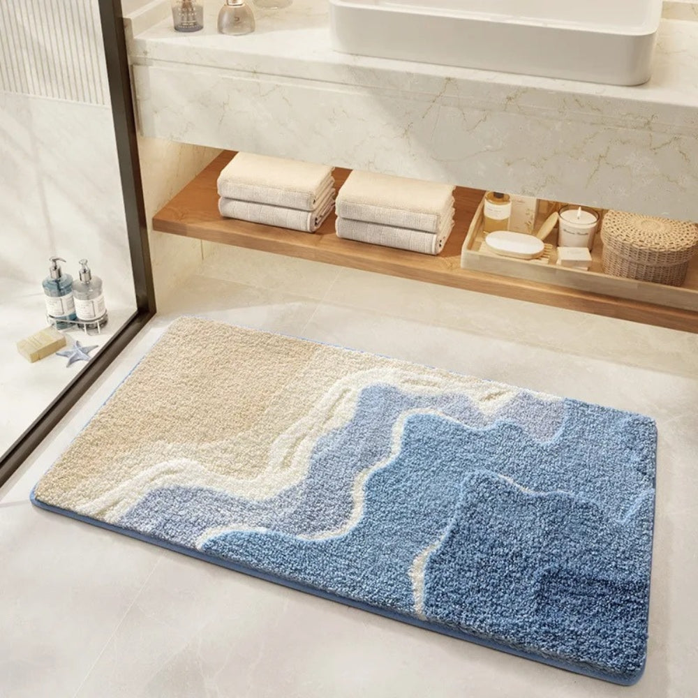 Luxury Microfiber Bath Mat with Coastal Design – Soft and Absorbent Bathroom Accessory