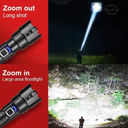 LumiBeam | Lampe torche rechargeable la plus puissante avec zoom réglable | Conception étanche pour les aventures en plein air