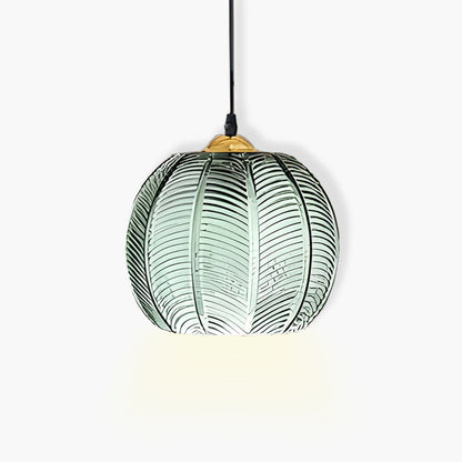 Fluted Globe Hanging Fixture Green Textured Glass Shade 10-Inch E27 Socket Dining Kitchen Island Overhead Lighting for Modern Retro Interior