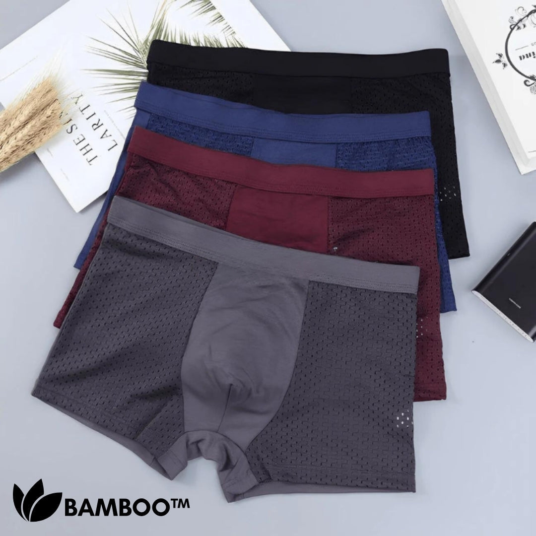Men's Bamboo Fiber Boxer Briefs – Breathable Moisture-Wicking Trunks with Mesh Pouch for All-Day Comfort, Athletic Support & Temperature