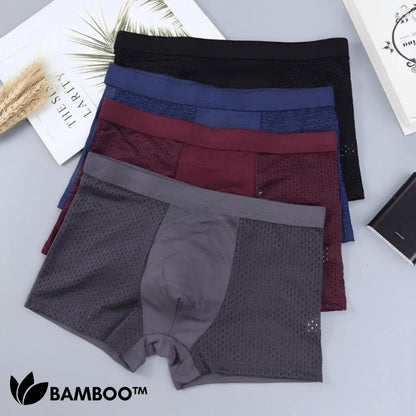 Men's Bamboo Fiber Boxer Briefs – Breathable Moisture-Wicking Trunks with Mesh Pouch for All-Day Comfort, Athletic Support & Temperature