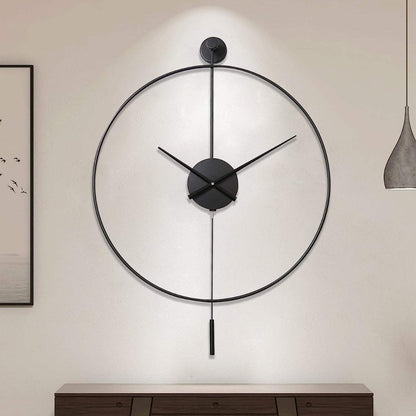 Large Silent Wall Clock with Pendulum – Metal Round Timepiece for Living Room & Bedroom – Quiet Quartz Movement – Modern Decorative Clock