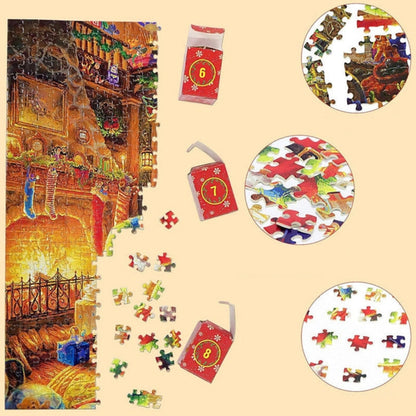 Advent Calendar Christmas Jigsaw Puzzle 1008 Pieces – Daily 42-Piece Countdown Set with Workshop Scene & Poster for Kids & Adults