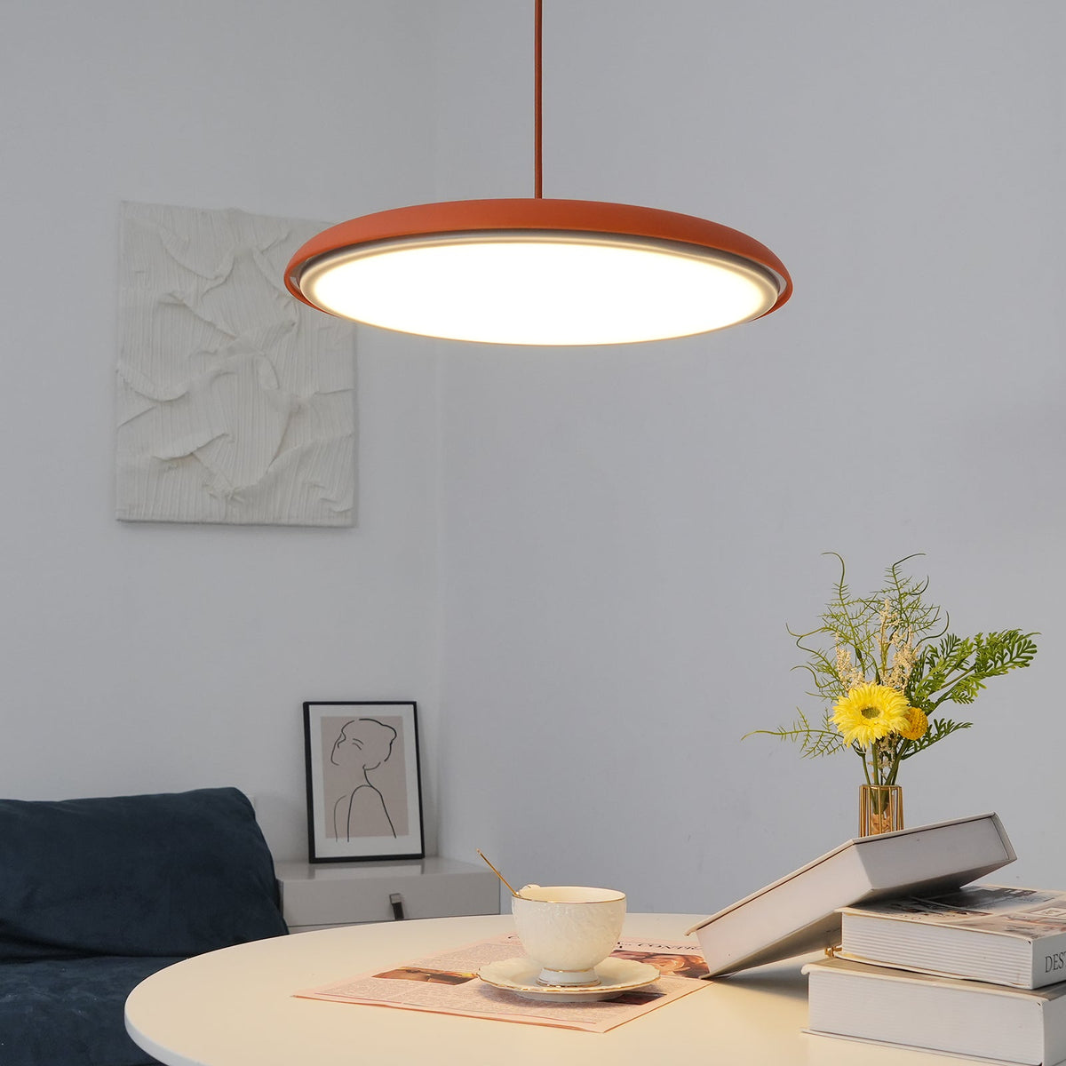 LED Hanging Fixture Acrylic Disc 16 Inch 24W for Kitchen Island Dining Room Table Adjustable Cord Modern Overhead Lighting Warm Glow 3000K