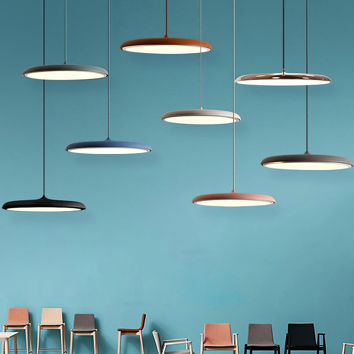 LED Hanging Fixture Acrylic Disc 16 Inch 24W for Kitchen Island Dining Room Table Adjustable Cord Modern Overhead Lighting Warm Glow 3000K