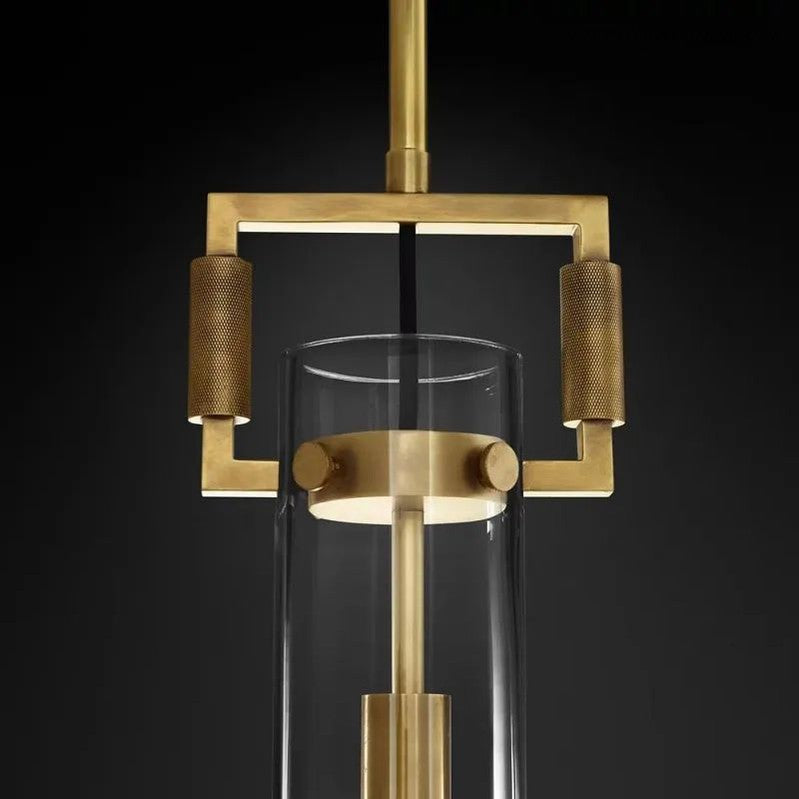 Industrial Glass Cylinder Hanging Light Fixture with Metal Frame & Edison Bulb for Kitchen Island Dining Room