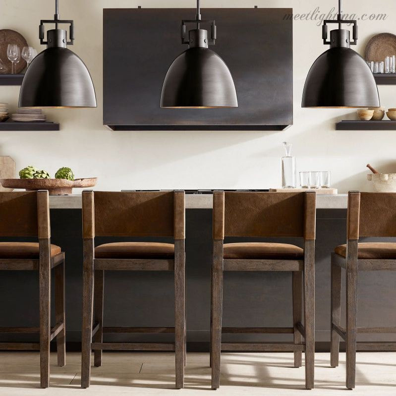 Industrial Dome Pendant Light with Adjustable Rod System for Kitchen Island and Dining Room