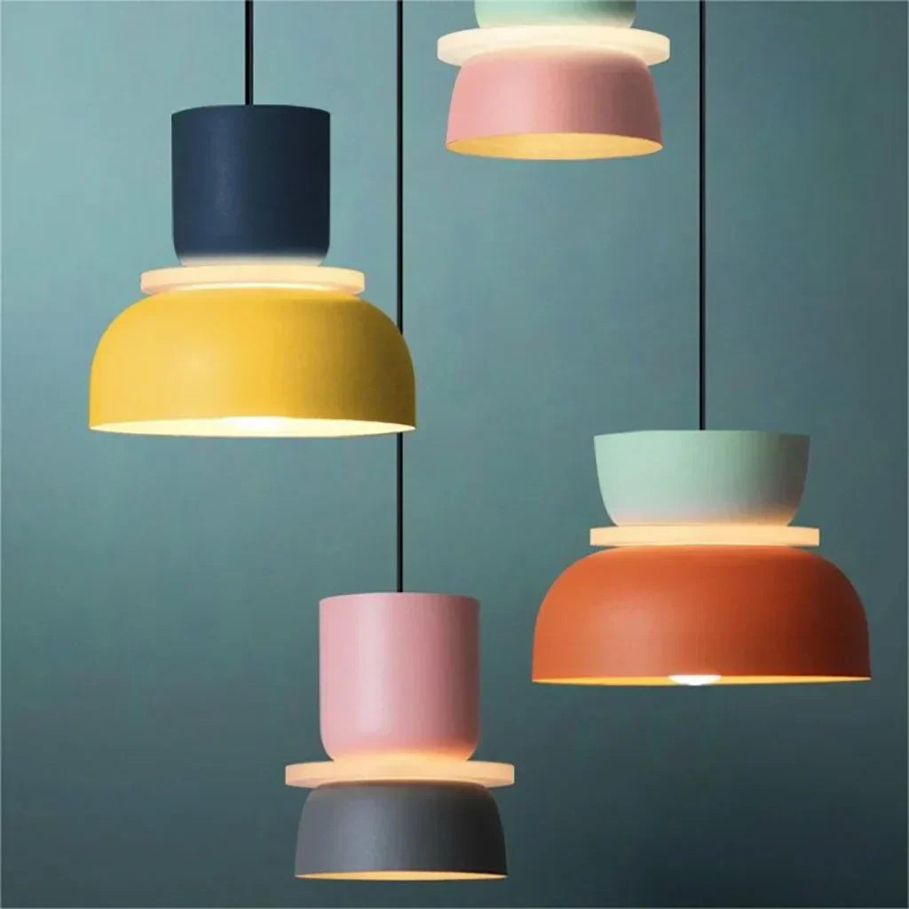 Layered Acrylic Pendant Light Fixture 11.4-Inch Pastel Macaron Colors Modern Hanging Ceiling Lamp E27 for Dining Room Living Room Kids Bedro