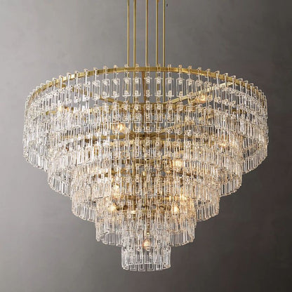 Multi-Tiered Crystal Ring Chandelier with Glass Chain Links for Dining Rooms and Living Rooms 36 48 60 Inch