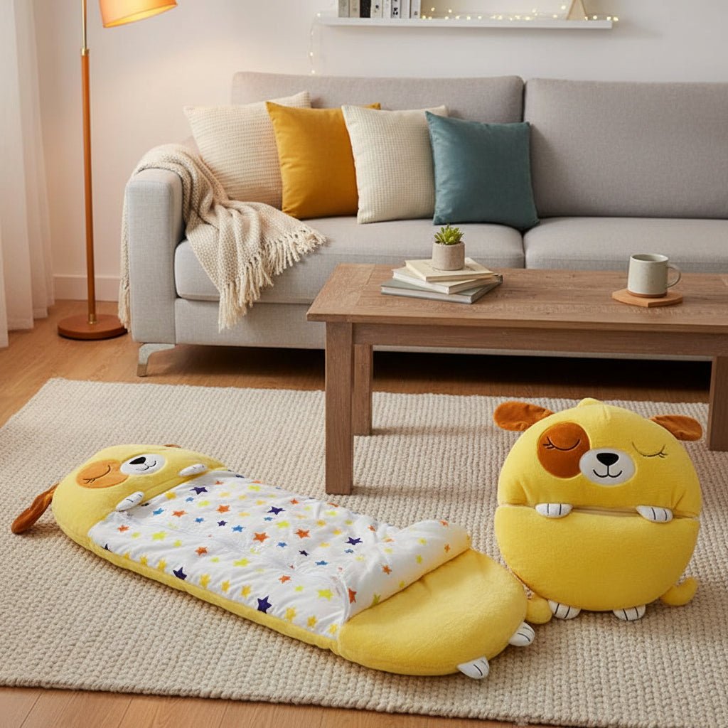 Câlin Magique | Sac de couchage 2-en-1 avec peluche douce | Parfait pour les soirées pyjama et les voyages