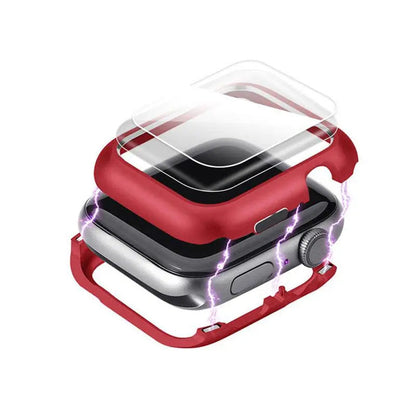 Armored Tempered Glass Watch Shield with Metal-Look Bumper Cover for Apple Watch 38mm-44mm Series 1-6