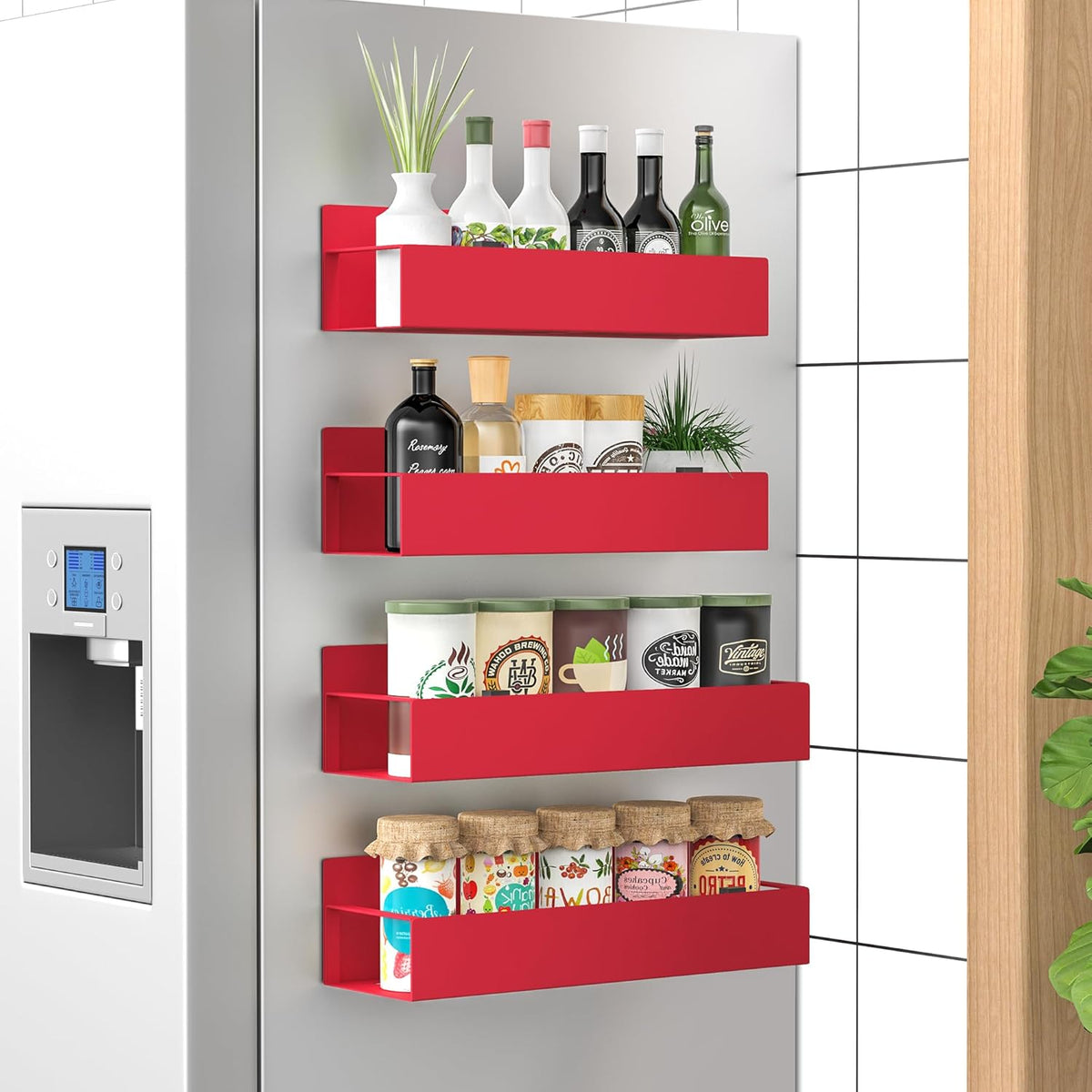 Magnetic Spice Rack Organizer Set of 4 with Strong Grip | Space-Saving Solution for Easy Access