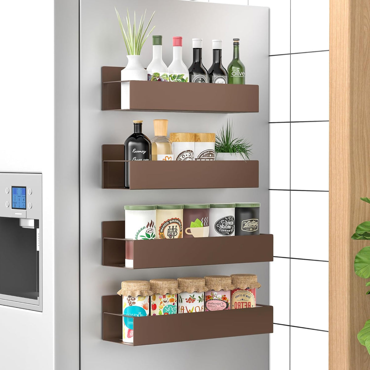 Magnetic Spice Rack Organizer Set of 4 with Strong Grip | Space-Saving Solution for Easy Access