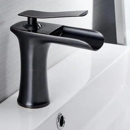 Deck-Mount Bathroom Faucet with Single Lever Control in Polished Metallic Finish for Sink | Contemporary Waterfall Spout Fixture | Easy Inst