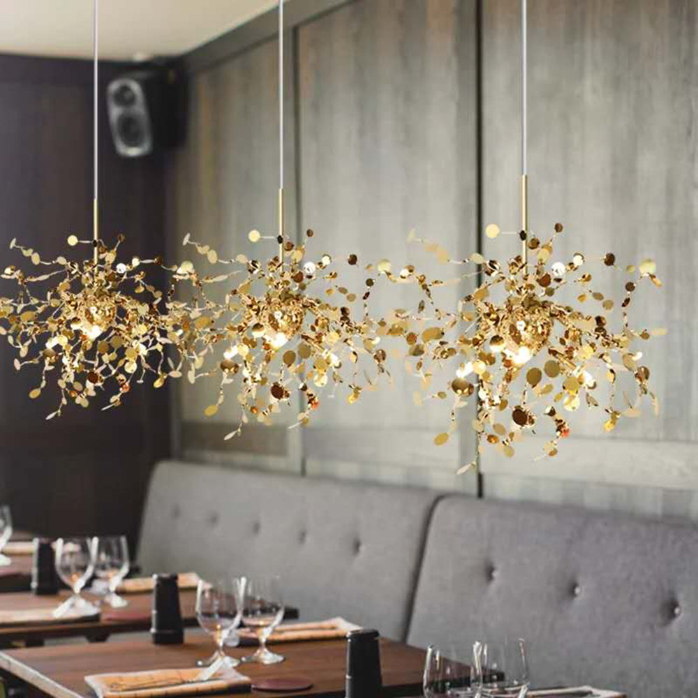 Mid-Century Starburst Hanging Fixture with Height-Adjustable Chain for Dining & Living Spaces Gold or Silver Finish G9 Socket Metal Construc
