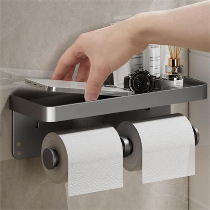 DÉROULEUR DE PAPIER TOILETTE - Porte-papier toilette mural en aluminium avec tiroir de rangement intégré