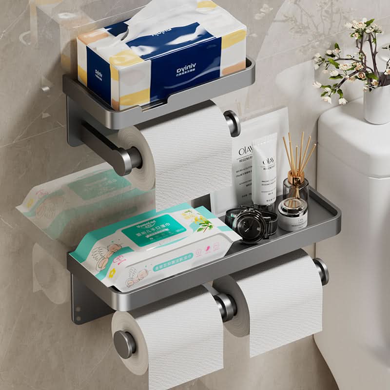 DÉROULEUR DE PAPIER TOILETTE - Porte-papier toilette mural en aluminium avec tiroir de rangement intégré