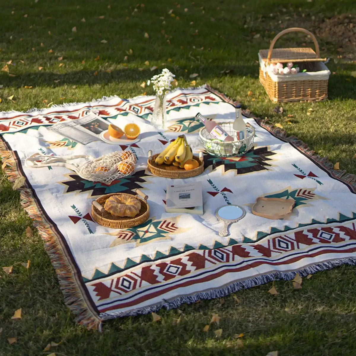MEXIBREEZE – Bohemian Linen Blanket for Travel & Sofa Use