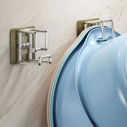 CROCHET POUR BASSINE – Crochet mural en acier inoxydable sans perçage pour un rangement gain de place des serviettes et bassines dans la cuisine et la salle de bain