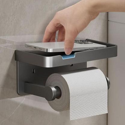DÉROULEUR DE PAPIER TOILETTE - Porte-papier toilette mural en aluminium avec tiroir de rangement intégré