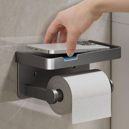 DÉROULEUR DE PAPIER TOILETTE - Porte-papier toilette mural en aluminium avec tiroir de rangement intégré
