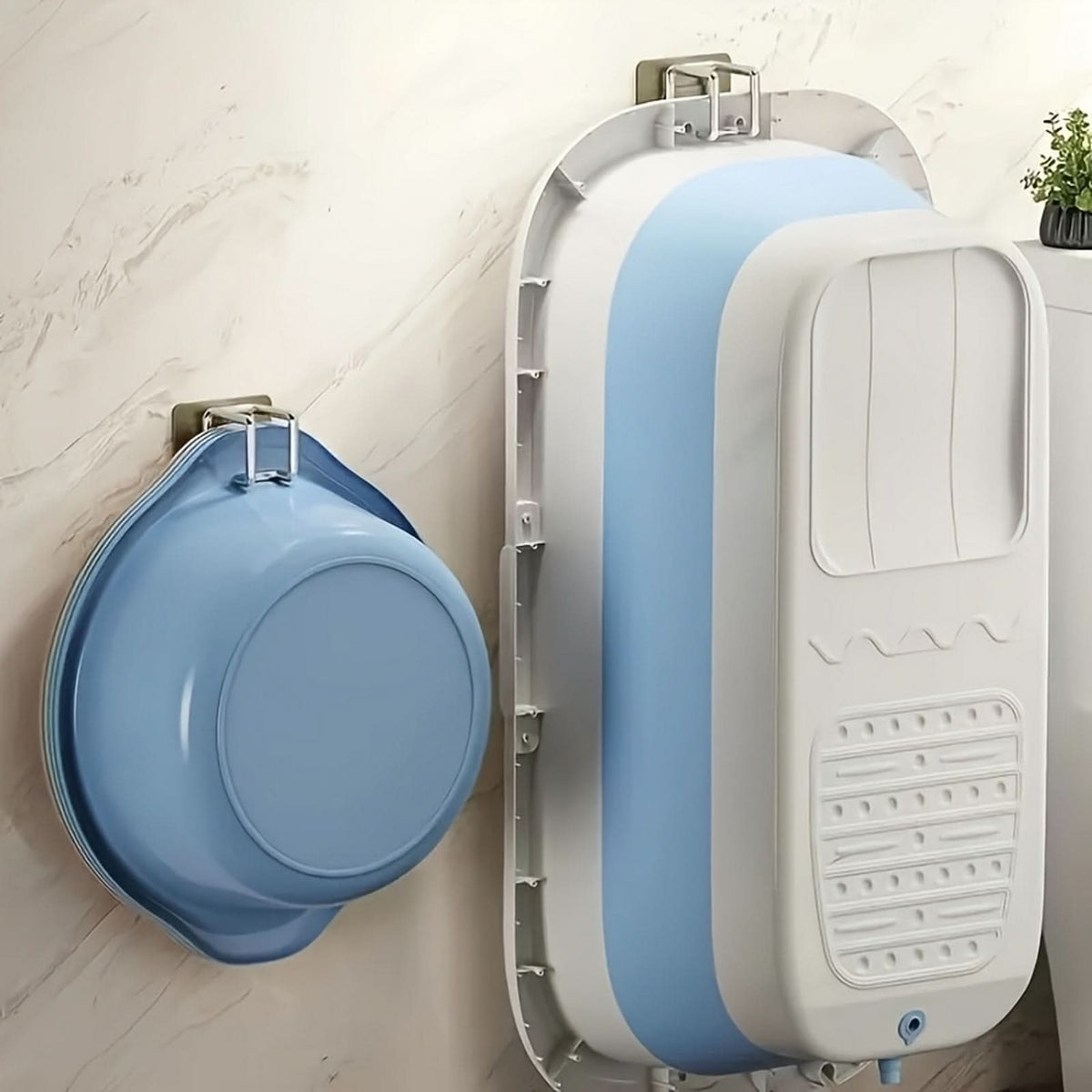 CROCHET POUR BASSINE – Crochet mural en acier inoxydable sans perçage pour un rangement gain de place des serviettes et bassines dans la cuisine et la salle de bain