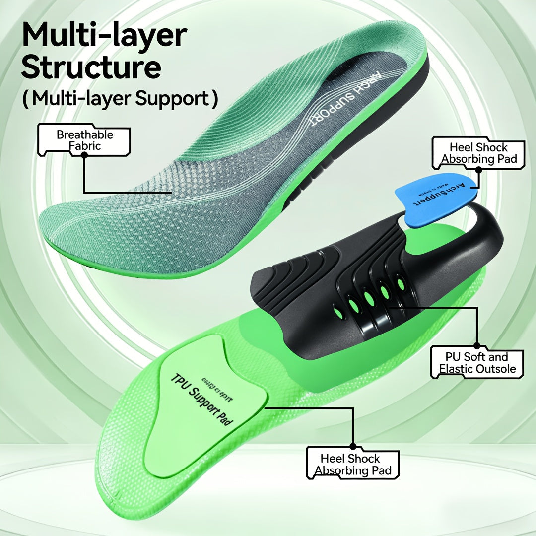 Cushioned Orthotic Inserts with Elevated Midfoot Support for Sneakers and Work Shoes