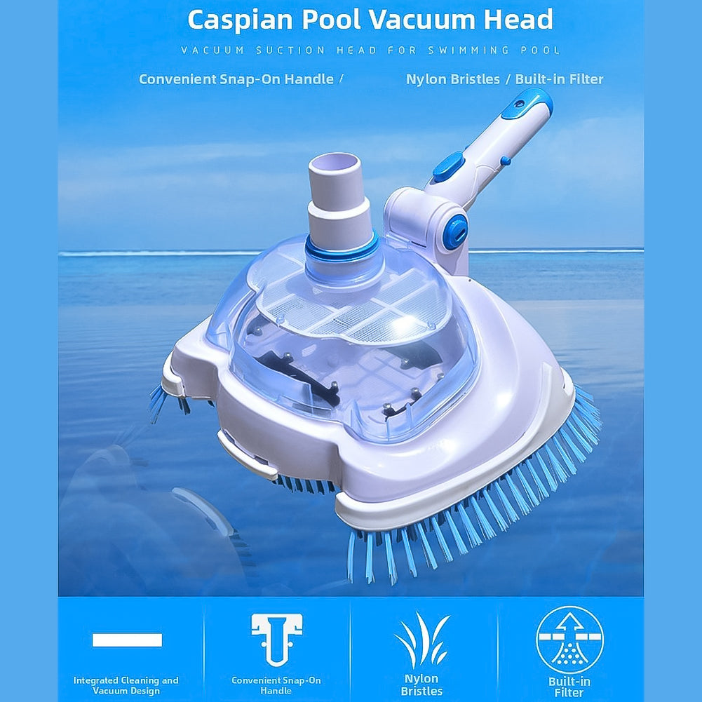 Weighted Pool Vacuum Head with Corner Bristles for Inground & Above-Ground Pools – Swivel Hose Fitting, ABS Frame, Quick-Clip Pole Mount