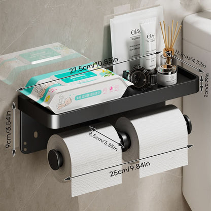 DÉROULEUR DE PAPIER TOILETTE - Porte-papier toilette mural en aluminium avec tiroir de rangement intégré