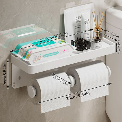 DÉROULEUR DE PAPIER TOILETTE - Porte-papier toilette mural en aluminium avec tiroir de rangement intégré