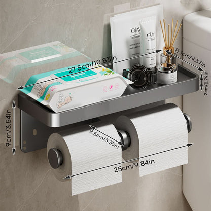 DÉROULEUR DE PAPIER TOILETTE - Porte-papier toilette mural en aluminium avec tiroir de rangement intégré