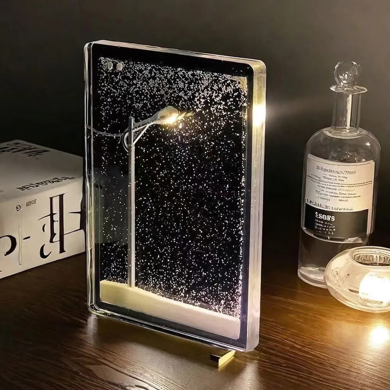 Snowfall Lantern Night Light with Cascading Snow Effect for Cozy Home Ambiance, Battery-Powered Decorative Globe Lamp