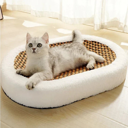 Cat Scratcher Bed with Plush Cushion and Scratch Surface for Indoor Cats, Cozy Lounge and Claw Pad Combo for Furniture Protection