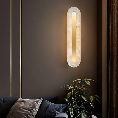 Alabaster Wall Sconce with Brass Accents – Modern LED Fixture for Living Room, Hallway & Bedroom