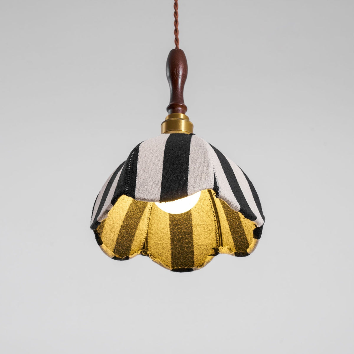 Hanging Ceiling Light with Tulip-Style Striped Shade 7.9 in Diameter Adjustable Wood Accent for Kitchen Dining Room Reading Nook Breakfast A