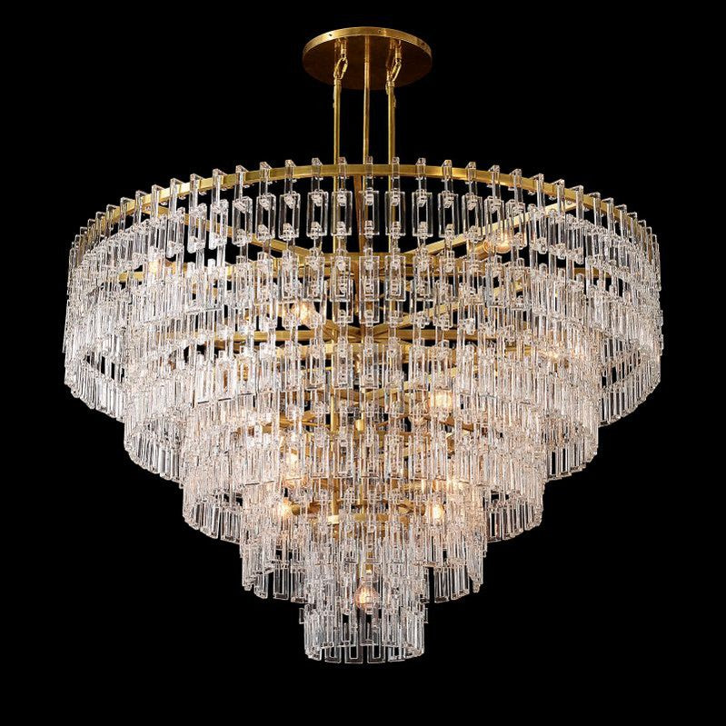 Five-Tier Crystal Chandelier 61 in Diameter 17-Light Statement Ceiling Fixture for Living Room Dining Room Foyer Entryway Hotel Lobby